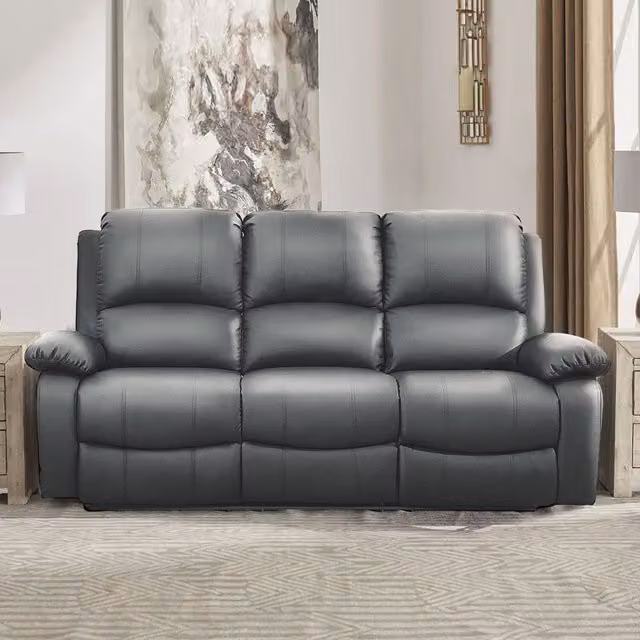 Comfy Living 3 Seater Reclining Sofa in Grey Synthetic Leather