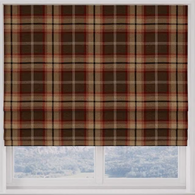 Terrys Balmoral Made to Measure Blackout Roman Blind in Red and Brown Checked Polyester
