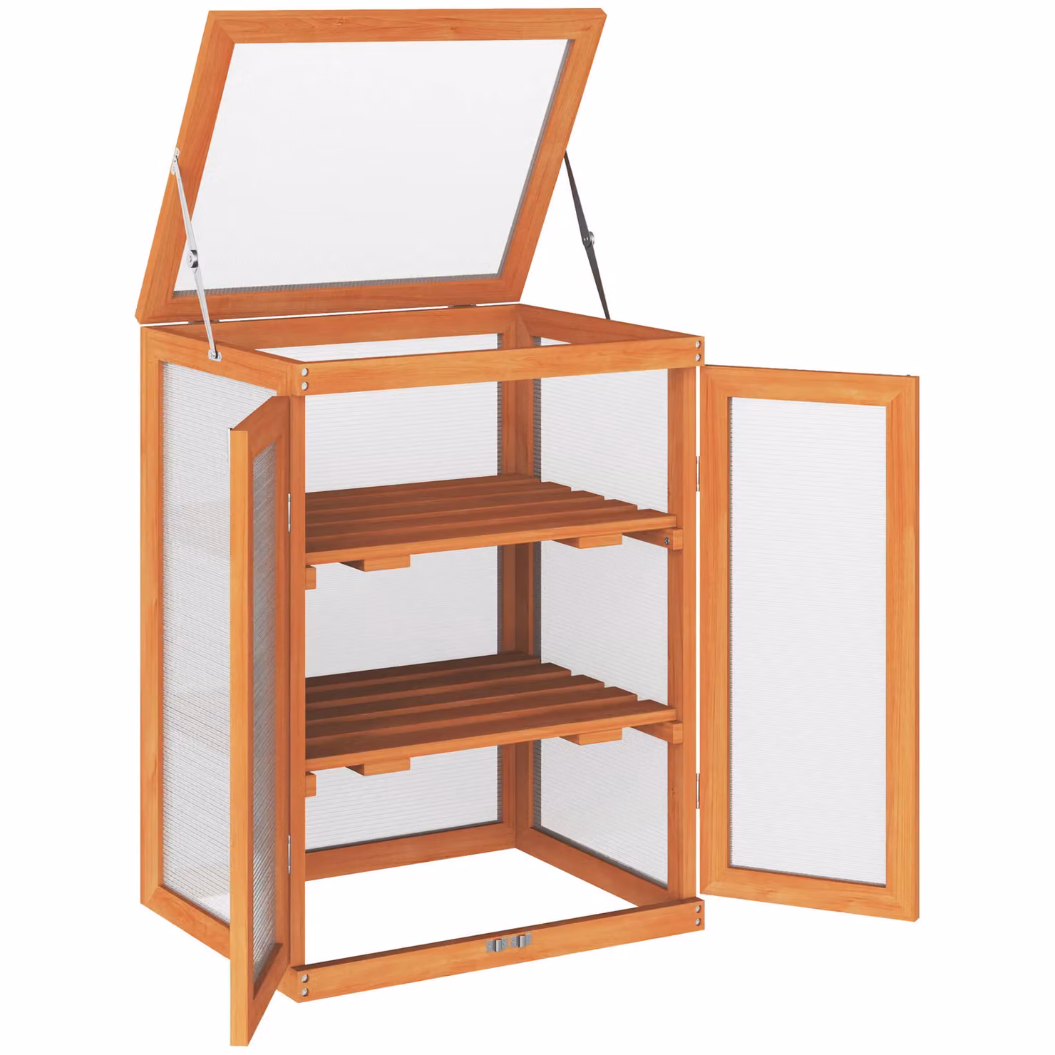 OUTSUNNY Wooden Cold Frame Grow House Greenhouse with Polycarbonate Shelving in Orange, W/D/H: 78 x 58 x 44 cm – 2