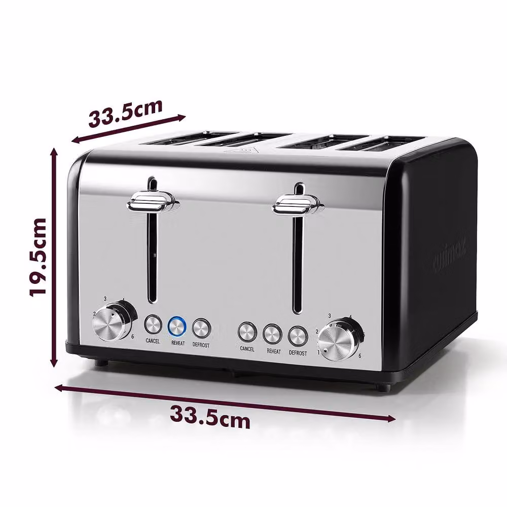 Cusimax Silver and Black Stainless Steel 4-Slice Toaster with 1650W Power and Extra-Wide Slots – 3