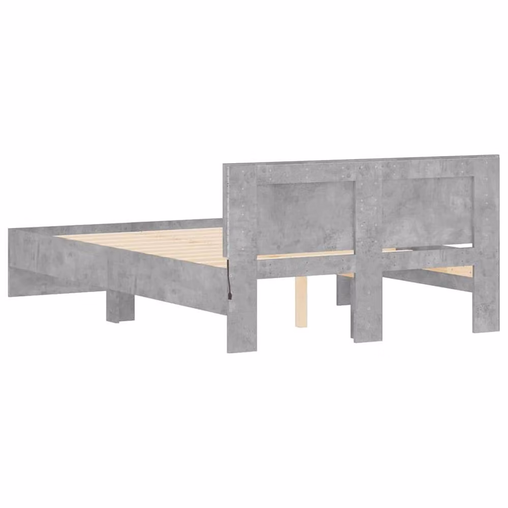 Berkfield Home Small Double Bed Frame with Headboard, LED Under-Bed Lighting and USB Charging Port, Concrete Grey, W/D/H: 120 x 200 cm – 3
