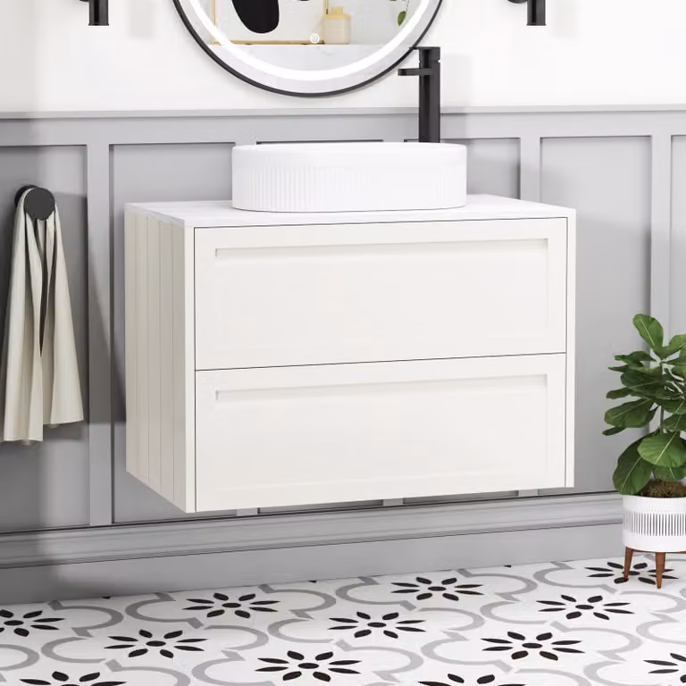 Royal Bathrooms Elmore 800mm Classic White Wall Hung 2 Drawer Vanity Unit with Lyon Basin