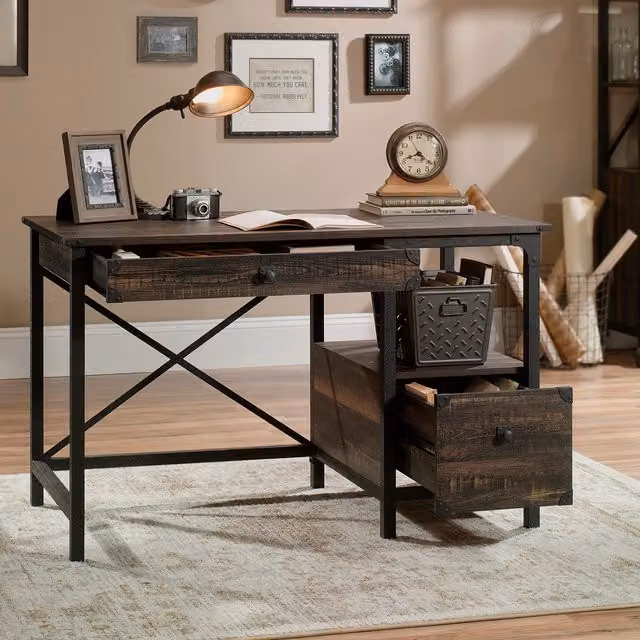 Teknik Steel Gorge Writing Desk in Carbon Oak Effect Brown