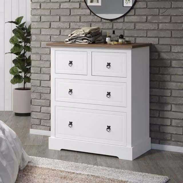 Home Source Corona 2 plus 2 White Chest with Waxed Mexican Pine Top