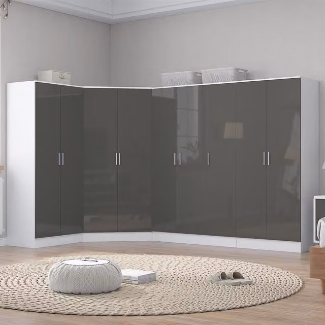 REFLECT Wardrobe Bundle with Corner, 3-Door and 2x 2-Door Units in Grey Gloss and Matt White