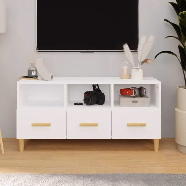 Berkfield Home Modern White TV Cabinet in Matt Engineered Wood W/D/H: 102 x 36 x 50 cm – 1