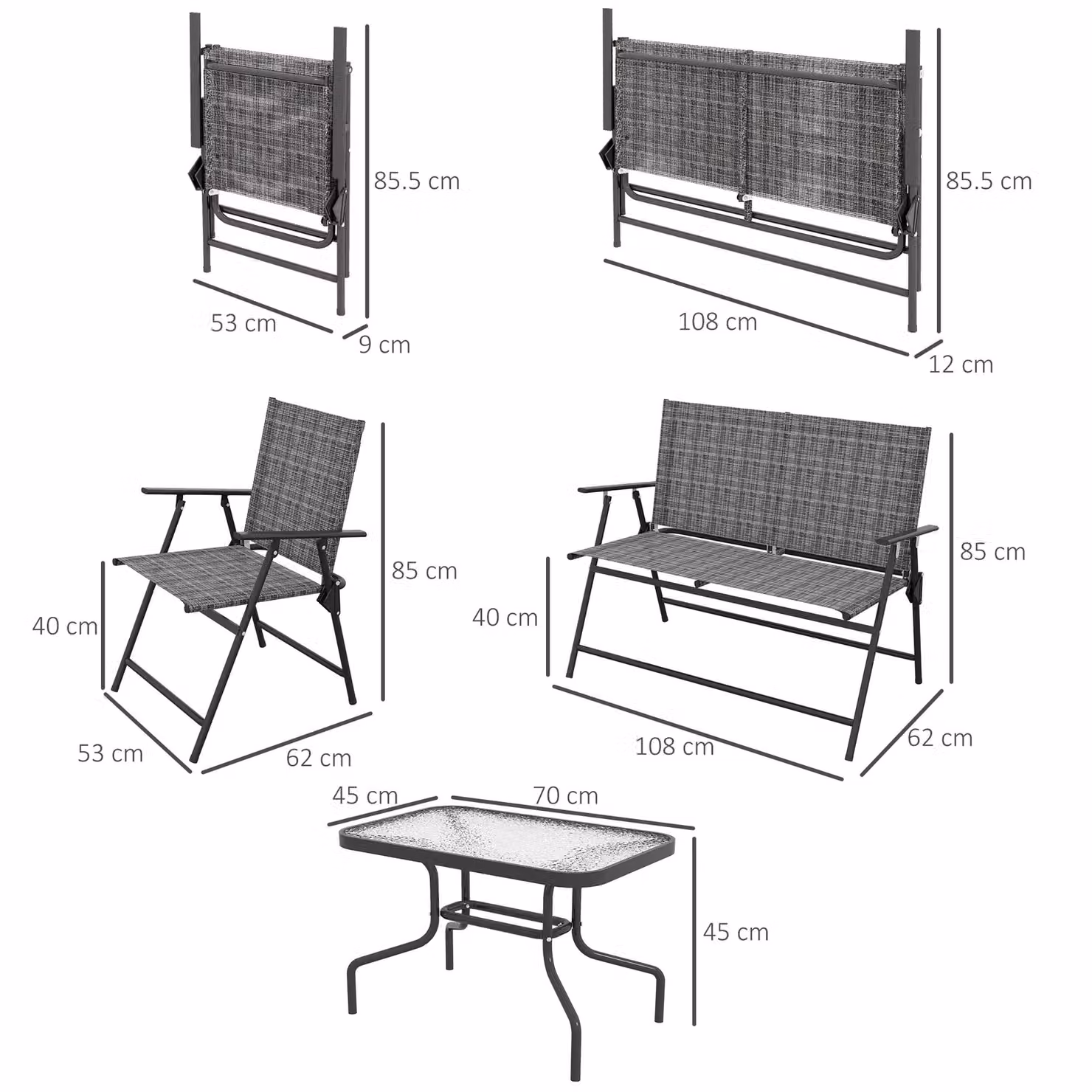 Outsunny 4 Piece Patio Furniture Set in Mixed Grey with Breathable Mesh Fabric Armchairs, Loveseat and Glass Top Table – 3