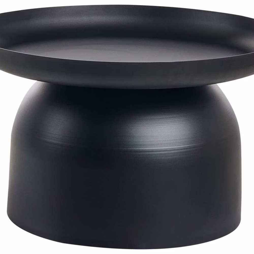 Wyld and Coco Black Round Metal Coffee Table with Geometric Industrial Design, W/D/H: 60 x 60 x 36 cm – 2