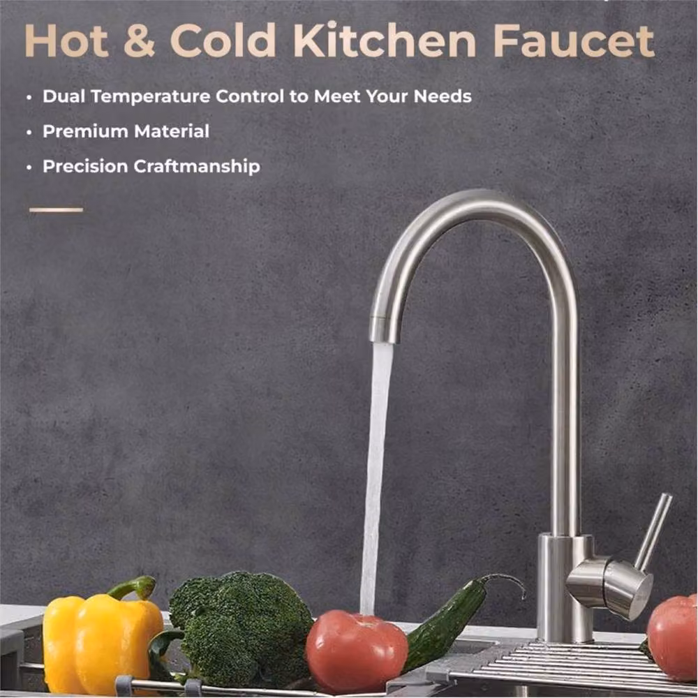 VeeBath Chrome Stainless Steel Kitchen Sink Mixer Tap with Single Lever and Swivel Spout in Silver – 4