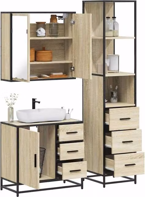 Berkfield Home 3 Piece Industrial Bathroom Furniture Set in Sonoma Oak and Brown