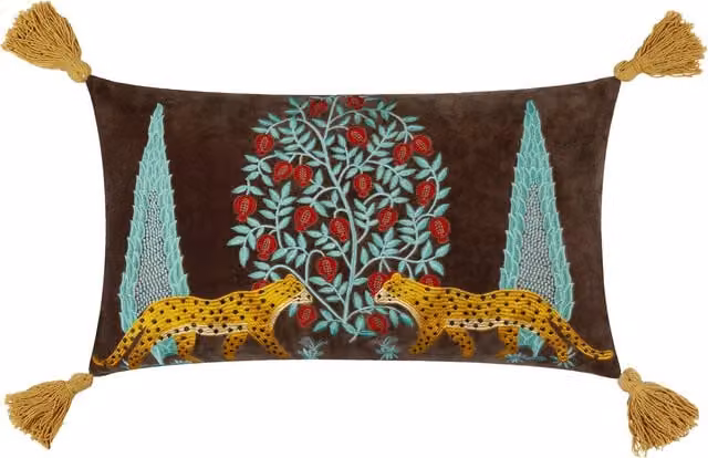Make It A Home Multicolour Floral Embroidered Velvet and Polyester Rectangular Cushion