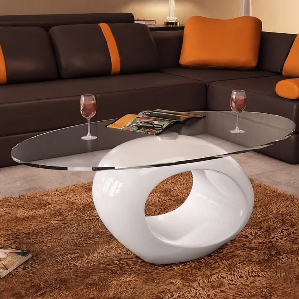 Berkfield Home Modern Coffee Table with Oval Glass Top in High Gloss White – 2