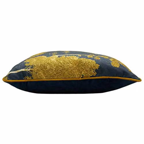 Paoletti Arboretum Blue and Gold Velvet Floral Embroidered Cushion, W/D/H: 50 x 50 x 50 cm – 2