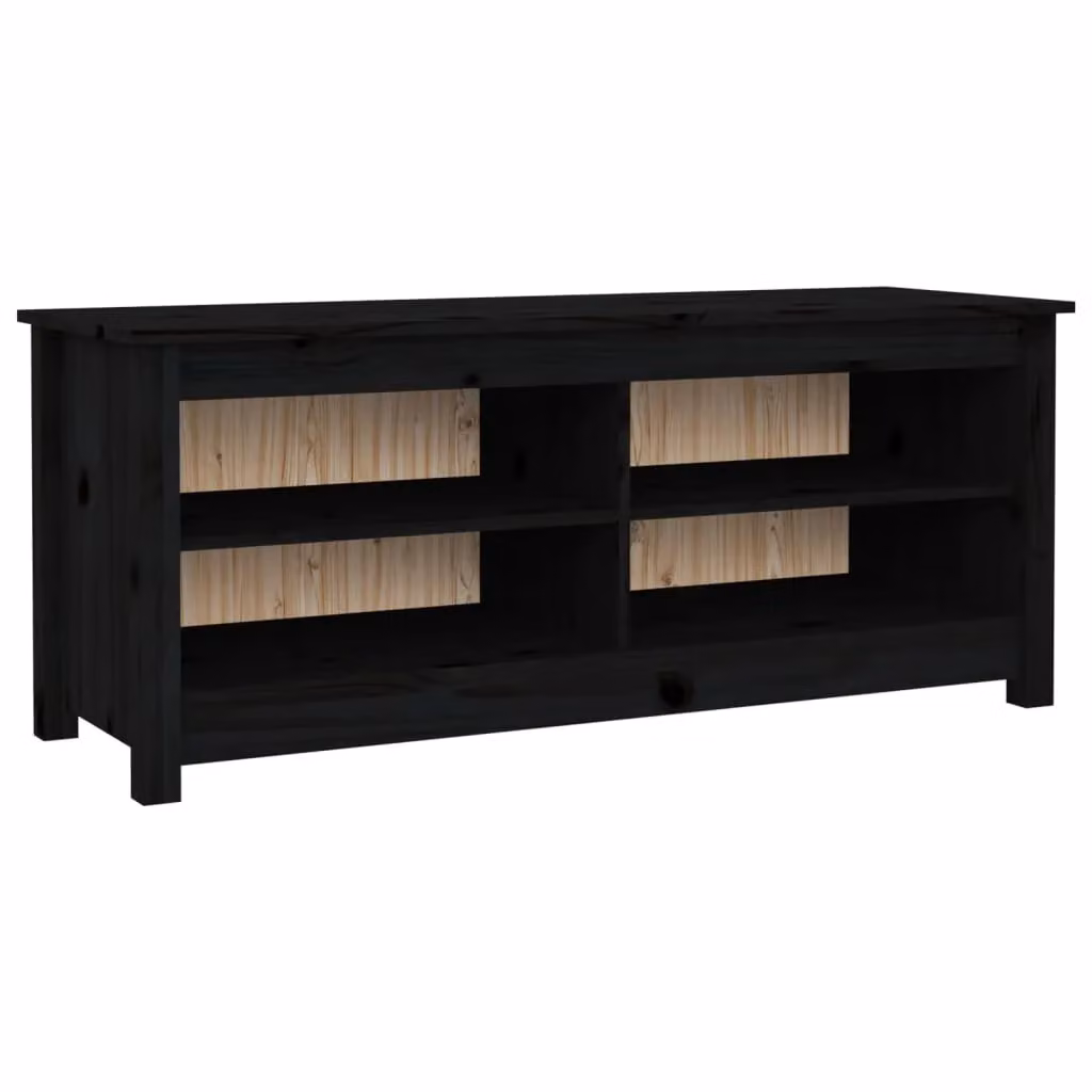 Berkfield Home Black Solid Wood Pine Shoe Bench W/D/H: 110 x 38 x 45.5 cm – 2