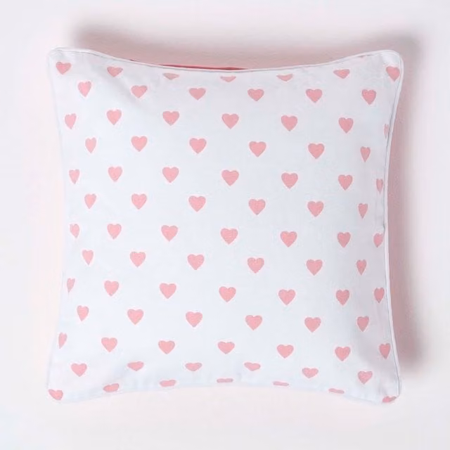 Homescapes Cotton Stars Cushion Cover in Pink and White, W/D/H: 45 x 45 x 1 cm