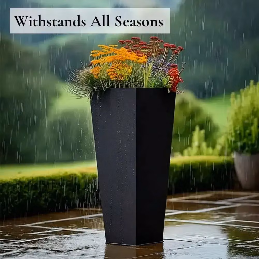 Access Garden Products Galvanised Steel Tapered Square Planter, Black, W/D/H: 40 x 40 x 90 cm – 4
