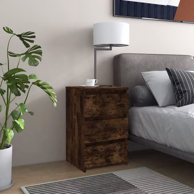 Berkfield Home Bed Cabinet in Smoked Oak, Brown, W/D/H: 40 x 35 x 62.5 cm