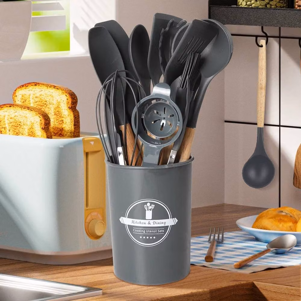 PAWNORA 14-Piece Black Silicone Kitchen Utensils Set – 5