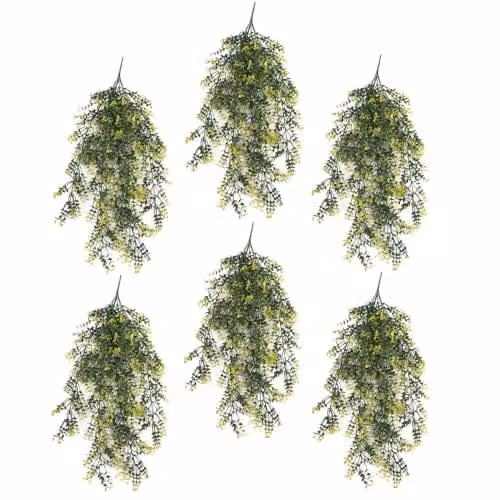 Pack of 6 Leaf Artificial Variegated Hanging Plants in Green, 76cm