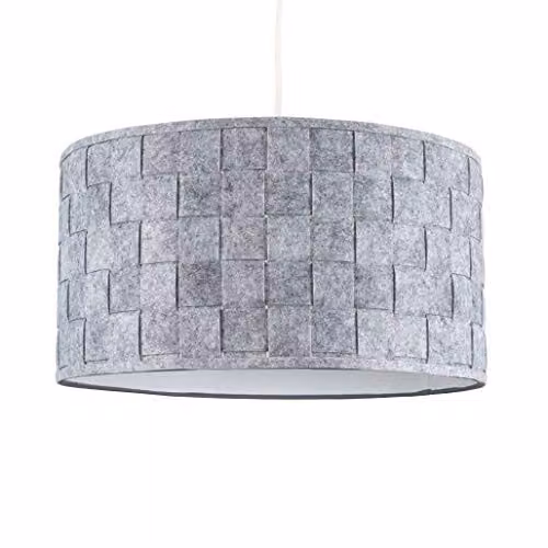 MiniSun Modern Grey Felt Weave Drum Light Shade, Cylinder Pendant Light, Width: 45.5 cm