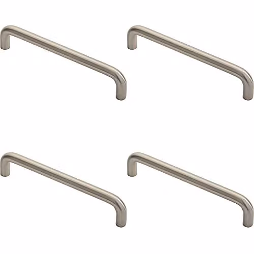 Loops 4 Pack Round D-Bar Cabinet Pull Handles in Brushed Silver, 138 x 10 mm with 128 mm Fixing Centres