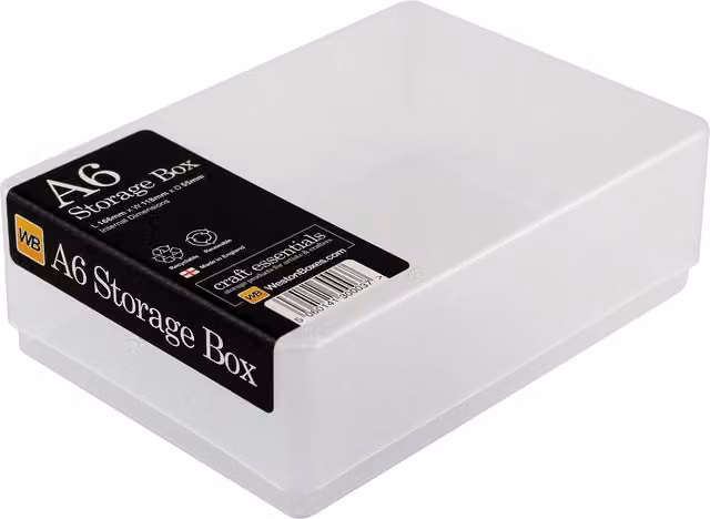 WestonBoxes A6 Plastic Craft Storage Boxes with Lids, Transparent/Silver (Pack of 5)