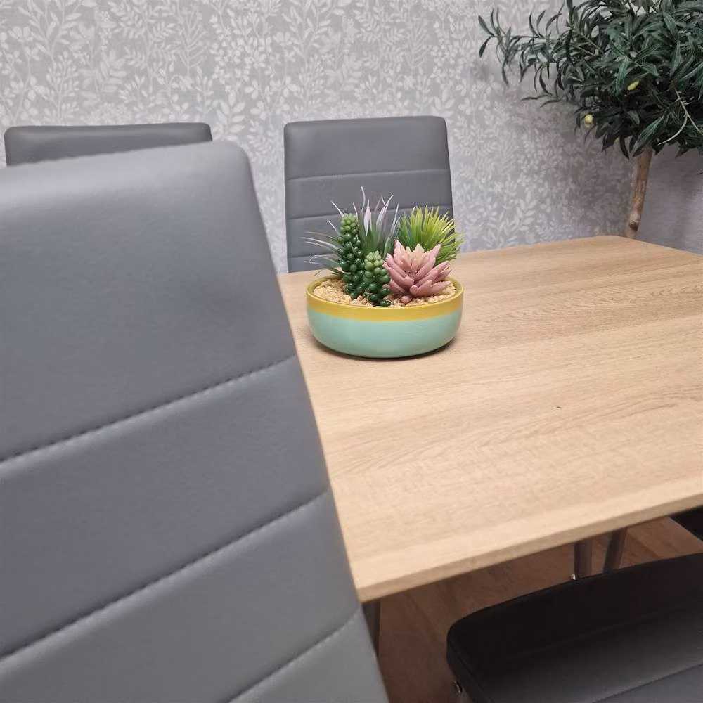 Kosy Koala Modern Rectangular Dining Table Set with 6 Grey Faux Leather Chairs in Beige and Brown, W: 120 cm, D: 70 cm, H: 75 cm – 2
