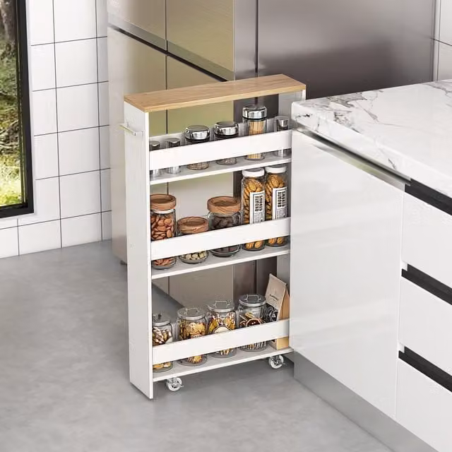 Costway 3-Tier Slim Rolling Kitchen Serving Cart with Open Shelves in White – 1
