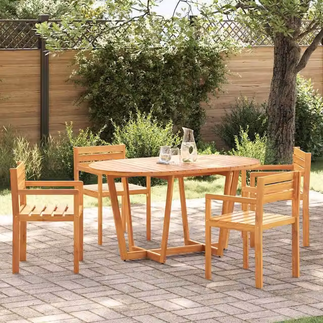 Berkfield Home 5 Piece Garden Dining Set in Brown Oiled Solid Acacia Wood