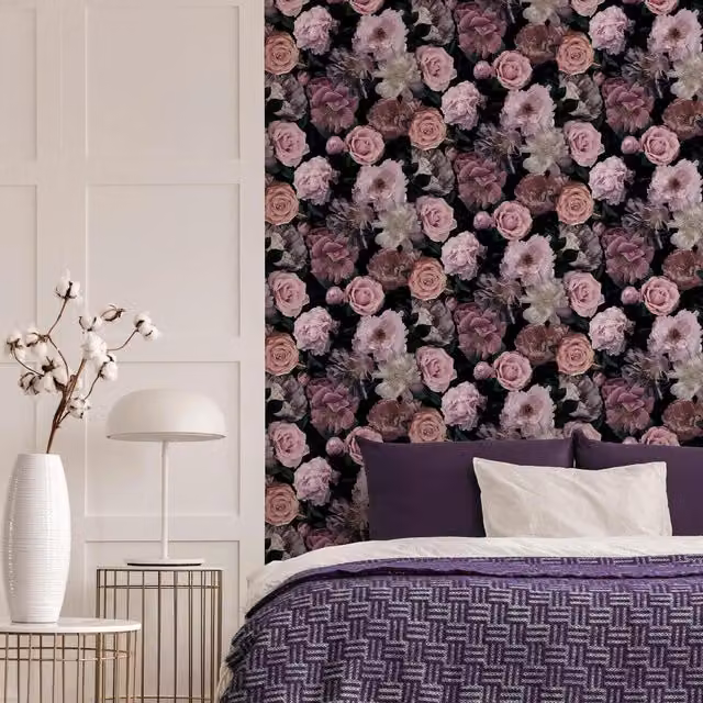 Fresco Pandora Drama Floral Botanical Wallpaper in Pink and Purple