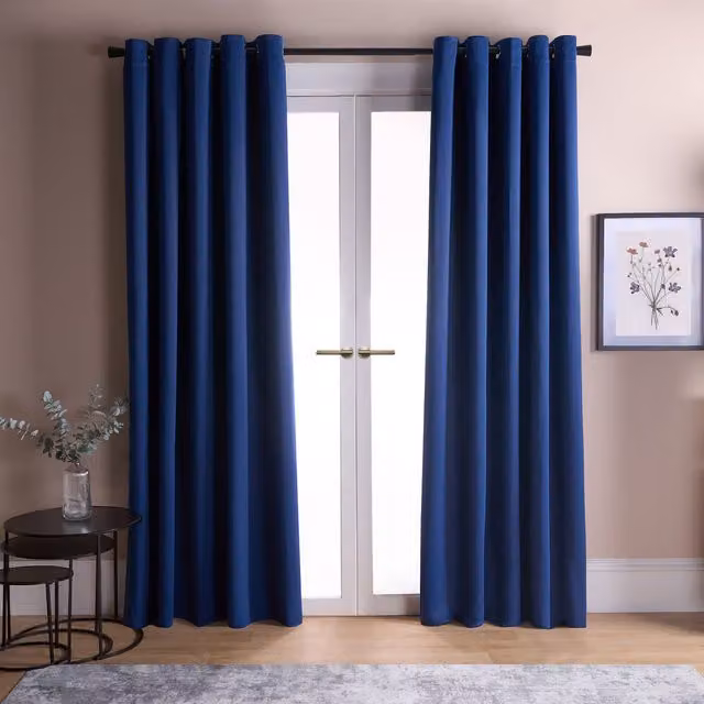 OHS Pair of Plain Blue Thermal Blackout Eyelet Curtains, W: 116 cm, H: 182 cm – 2