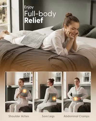 Keplin Electric Heating Pad for Back, Neck and Abdomen in Grey with Flannel Cover, 9 Heat Settings and Auto Shut Off, W/D/H: 60 x 30 x 30 cm – 5