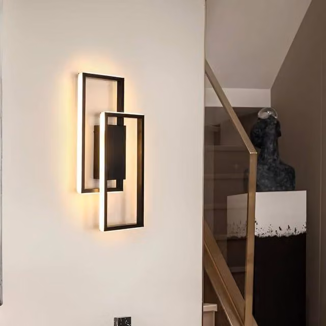 Goeco Modern Black LED Indoor Wall Light, Up and Down Lighting, 28W, 3000K Warm White, W/D/H: 40.5 x 6.0 x 40.5 cm