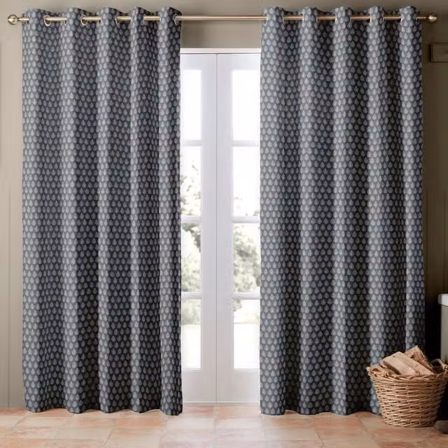 Emily Bond Jaipur Made to Measure Indigo Blue Ethnic Graphic Blackout Cotton Eyelet Curtain Panel