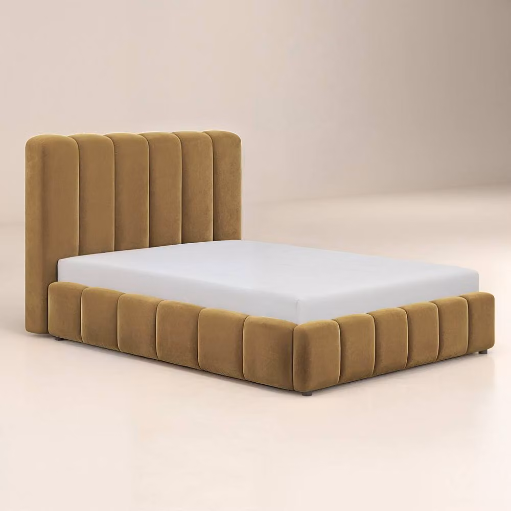 Solace+Co Emilie Ribbed Ottoman Bed in Mocha Brown Velvet, W/D/H: 140 x 200 x 114 cm – 4