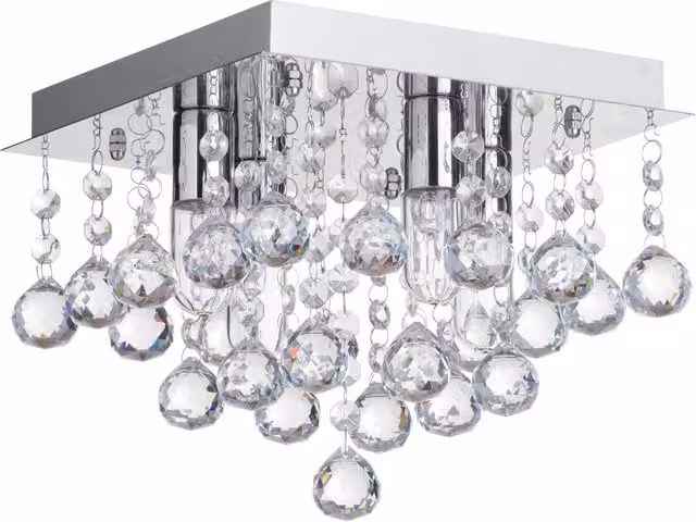 Litecraft Orlando 4 Light Square Flush Ceiling Light in Chrome and Crystal