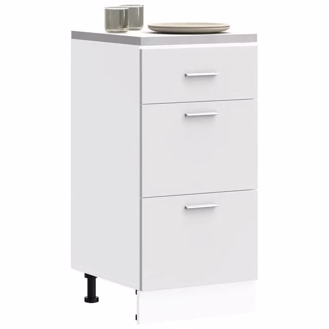 Berkfield Home Modern White Kitchen Base Unit with Doors and Drawers, W/D/H: 40 x 46 x 81.5 cm