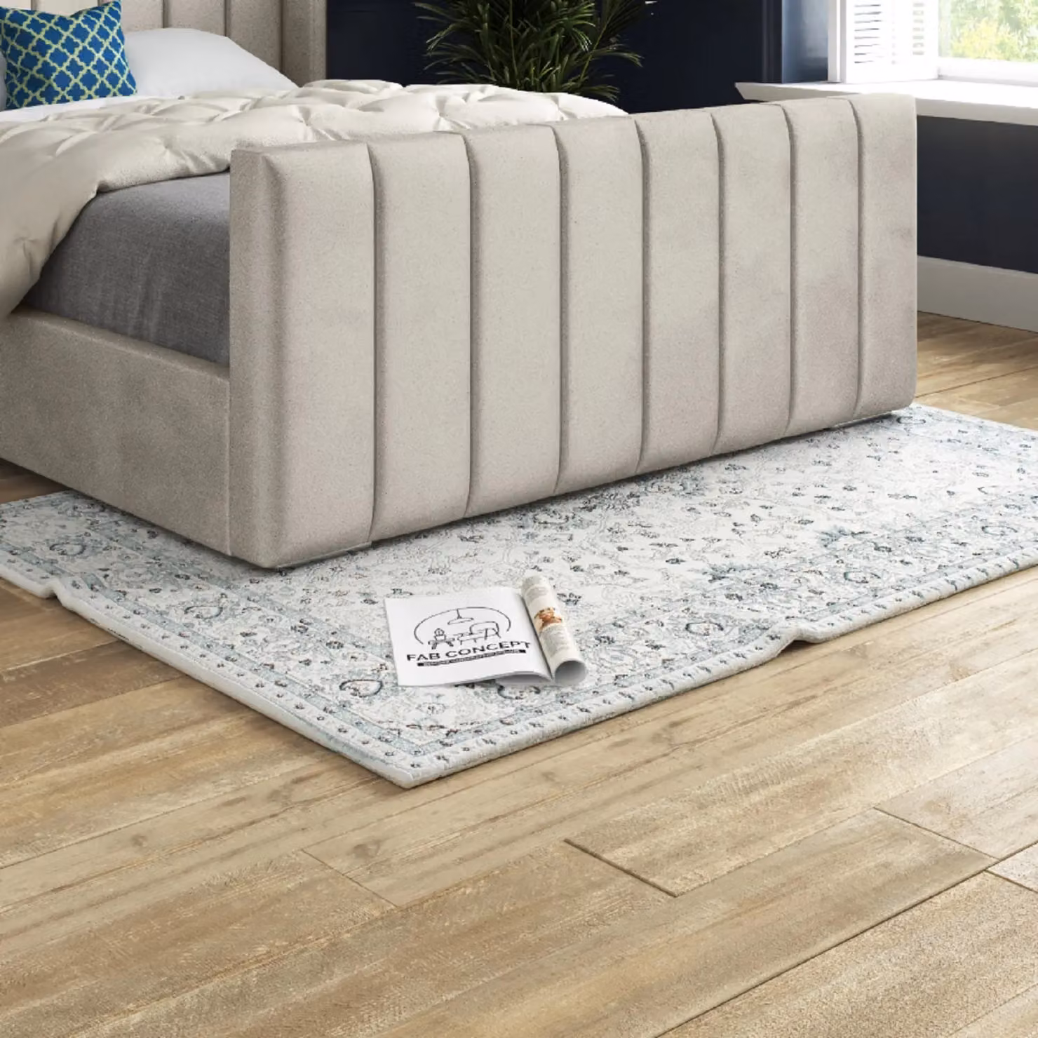 Casani Romano Upholstered Soft Velvet Bed Frame in Beige, Size: 140 x 200 cm – 3