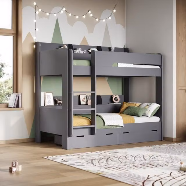 Flair Eddie Grey Solid Wood Childrens Storage Bunk Bed with Drawers, 90 x 190 cm