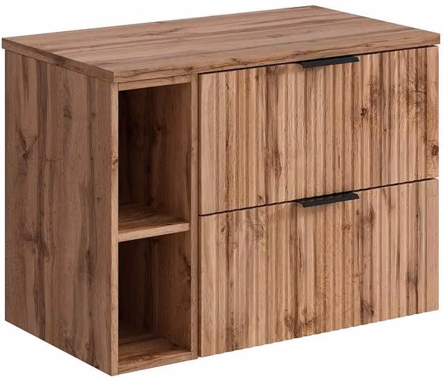 Vente-unique Striped Floating Vanity Unit with Niches in Light Oak, W80 x D57 x H46 cm