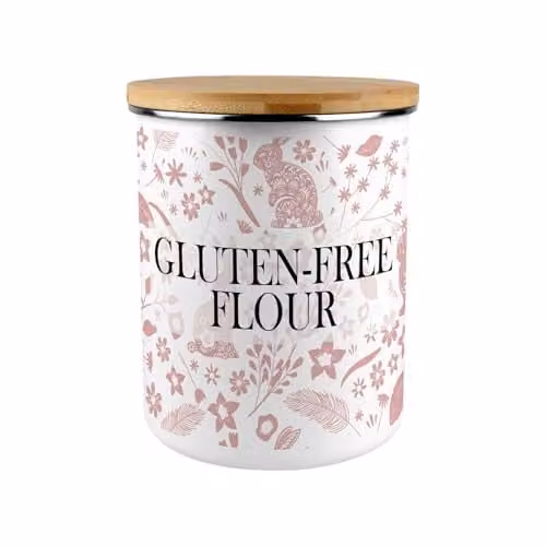 Purely Home Pink Rabbits Enamel Flour Canister with Bamboo Lid, 2.7 l – 1