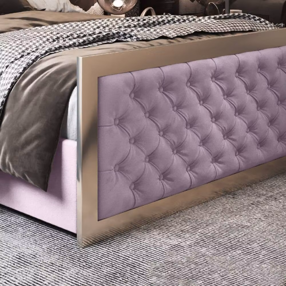 Casani Latimer Modern Upholstered Velvet Bed Frame in Pink and Black, W/D/H: 140 x 200 x 137 cm – 5