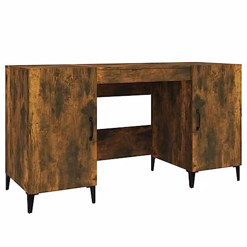 vidaXL Writing Desk in Smoked Oak and Brown, W/D/H: 140 x 50 x 75 cm