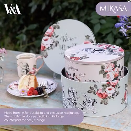 Mikasa Floral Metal Cake Tin Set of 2 in White and Multicolour – 3