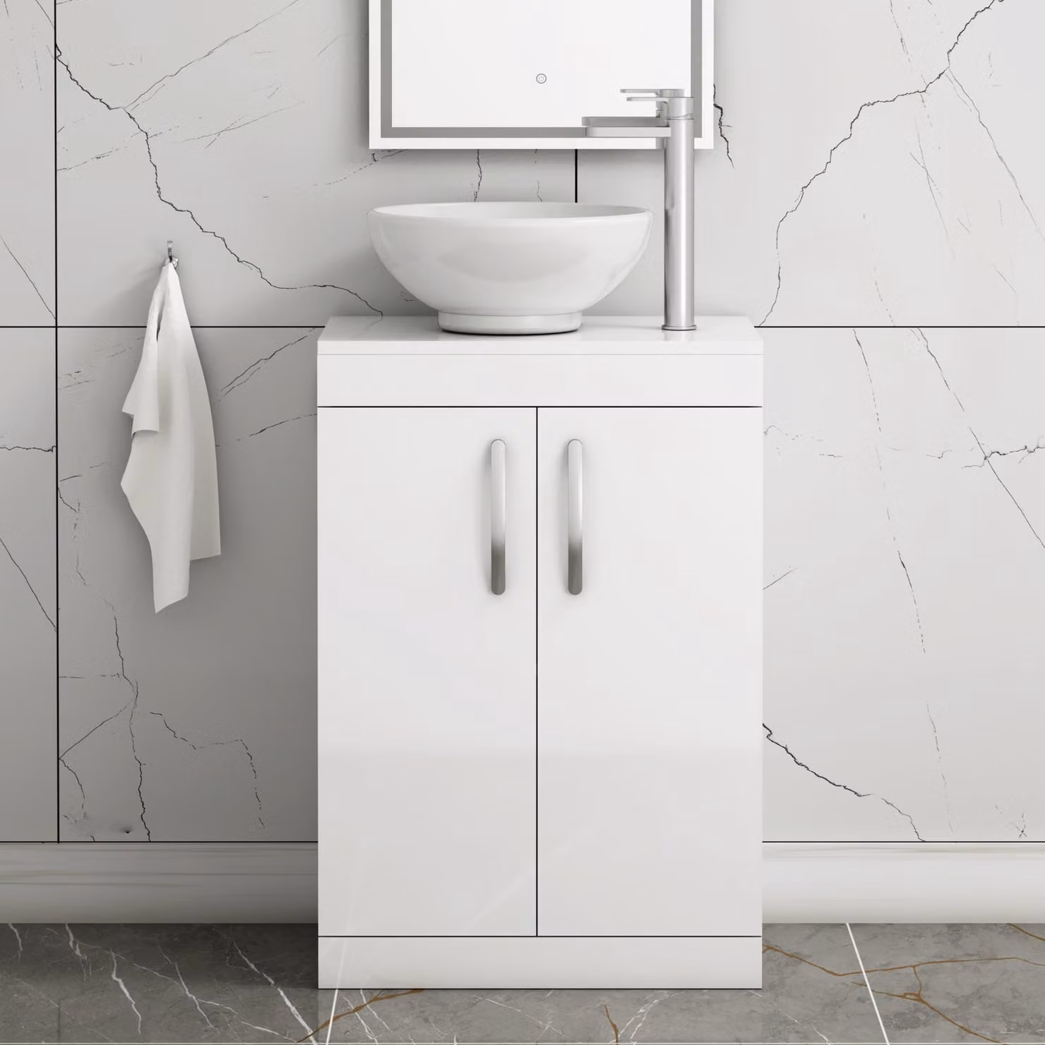 Royal Bathrooms Breeze 2 Door Floor Standing Gloss White Vanity Unit with Countertop Basin