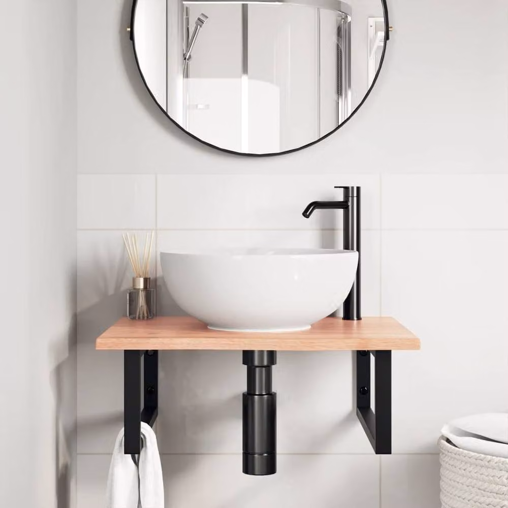 Berkfield Home Wall Mounted Basin Shelf in Brown Oak and Steel – 2