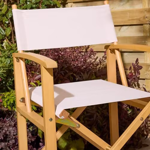 Rowlinson Ascot Folding Directors Chair in Natural Treated Hardwood with UV-Resistant Polyester Fabric – 3