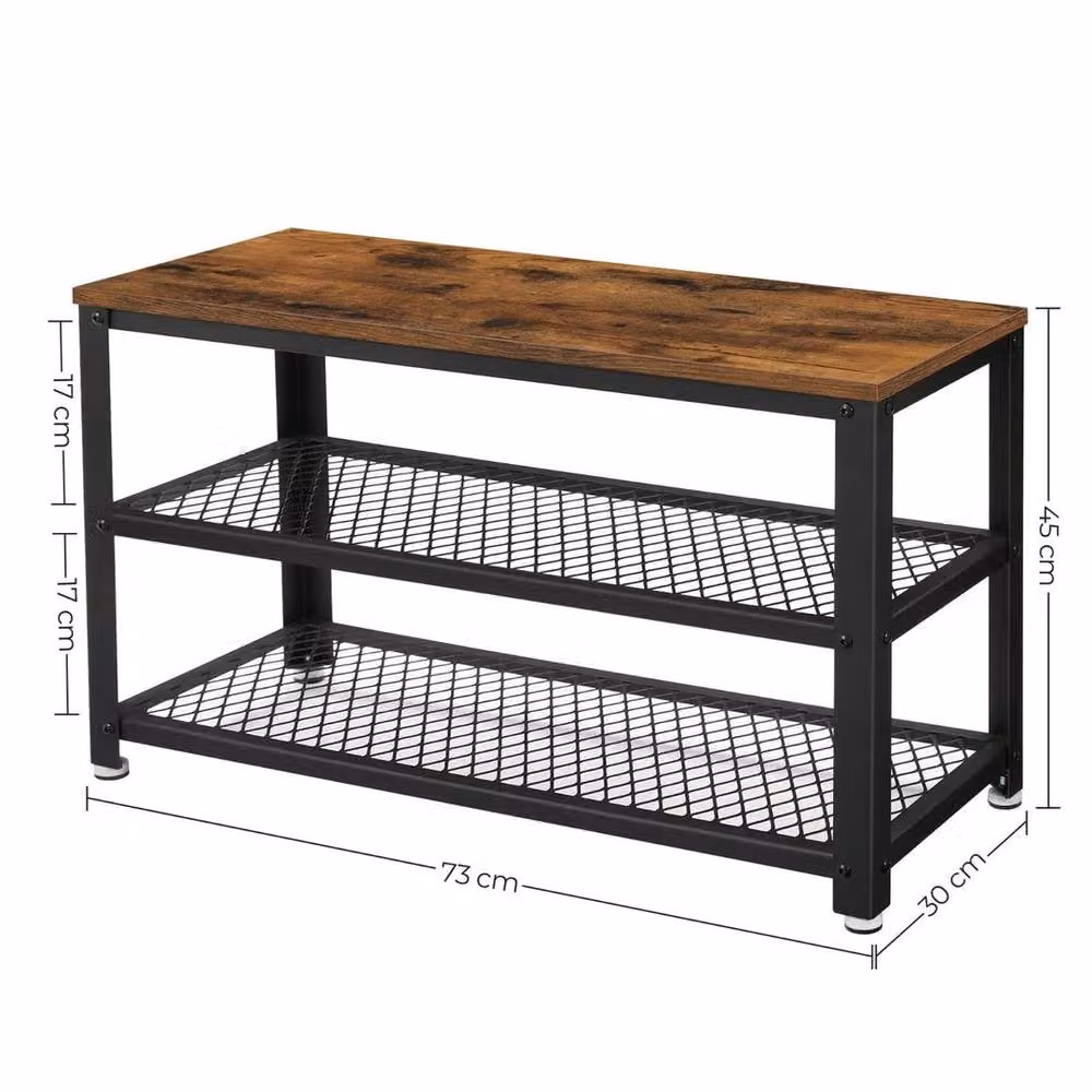 Kelvenix Industrial Shoe Rack Storage Bench in Brown – 2