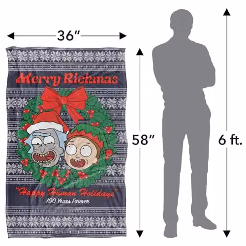 LOGOVISION Rick and Morty Merry Rickmas Ugly Christmas Sweater Super Soft Fleece Throw Blanket, Multicolour, W/D/H: 91 x 147 cm – 4