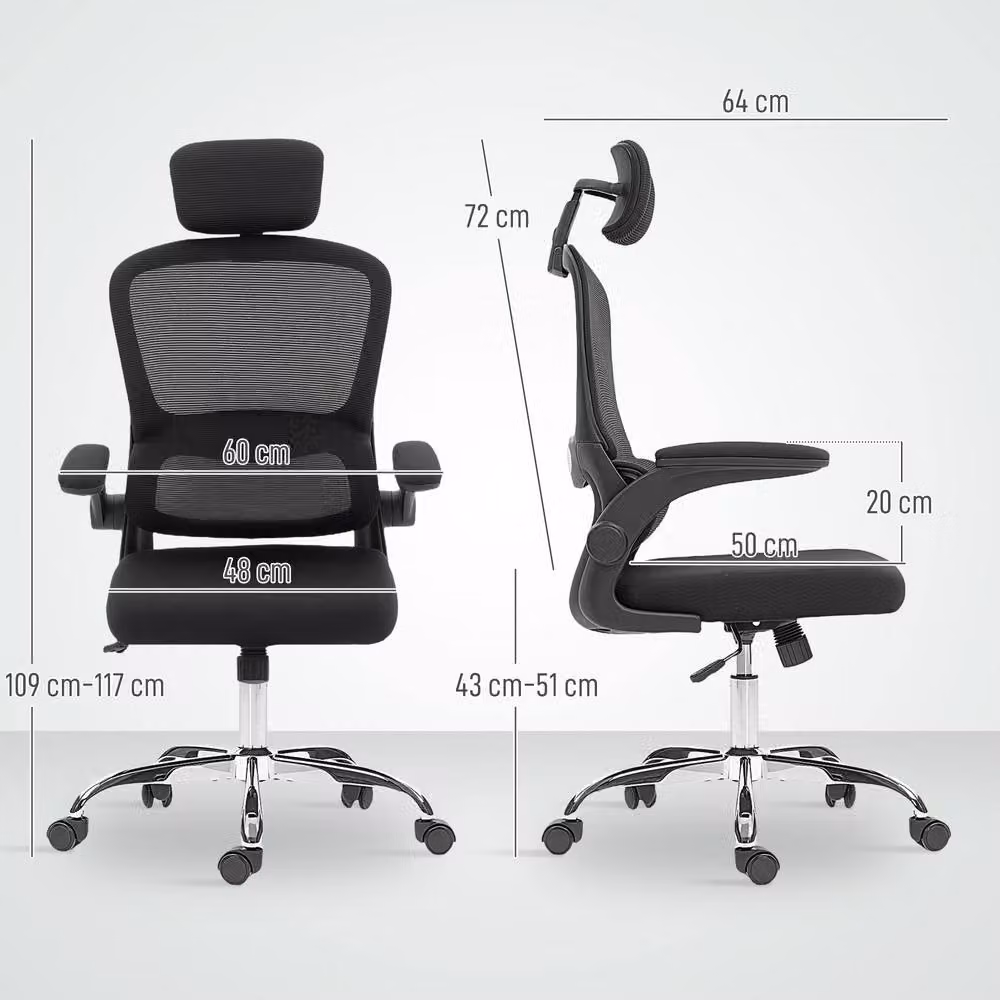 HOMCOM Black Mesh High Back Task Chair with Headrest and Lumbar Support – 3